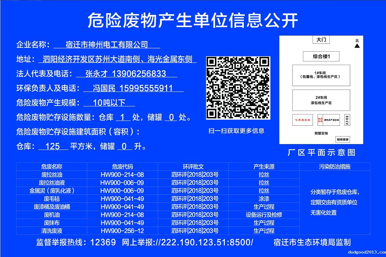 宿迁市dsdgood电工有限公司危险废物产生单位信息公开