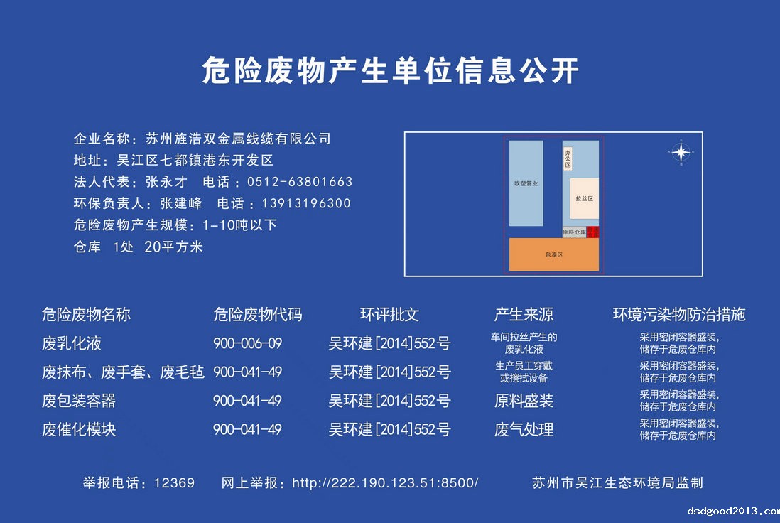苏州旌浩双金属线缆有限公司危险废物产生单位信息公开